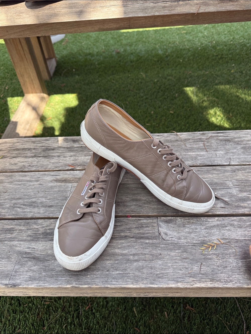 Superga Men's Taupe Leather Low-Top Sneakers